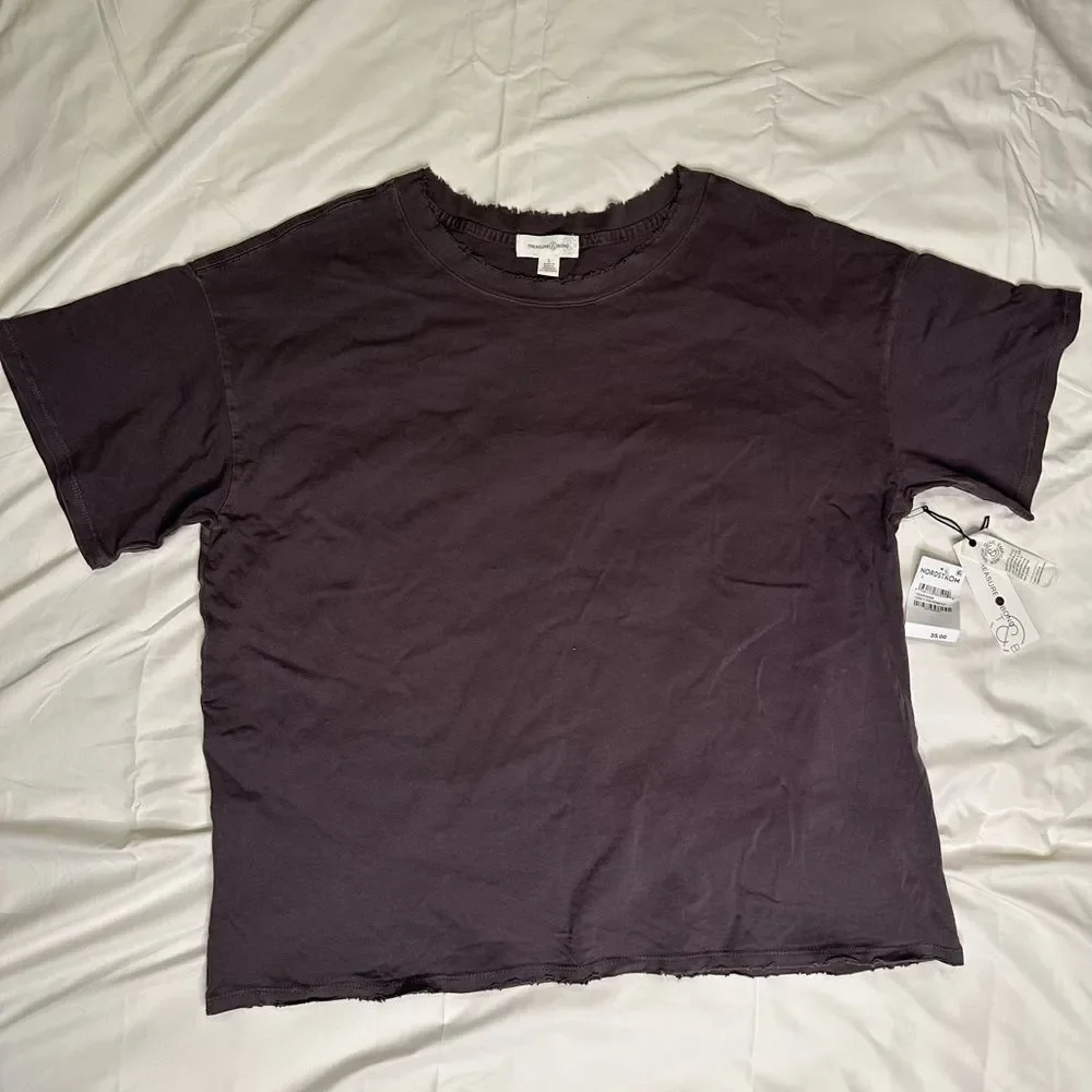 Treasure & Bond Distressed Raw Hem Tee Grey Relaxed Fit Minimalist T-Shirt Large - Picture 11 of 11